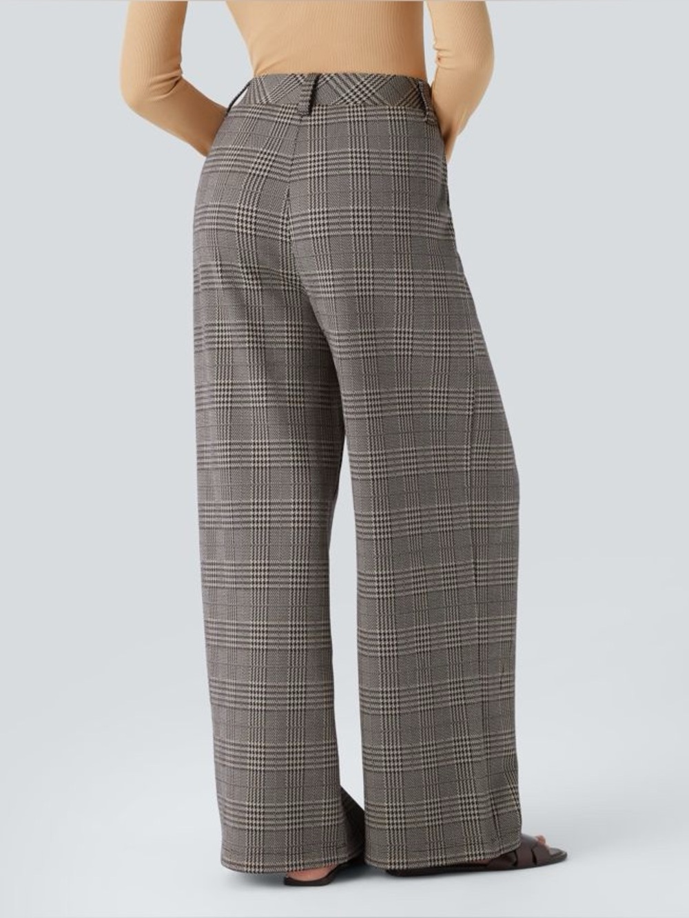 Halara Wide Leg Plaid Pants Small High Waisted Houndstooth Pocket Stretch NWOT - Picture 2 of 4